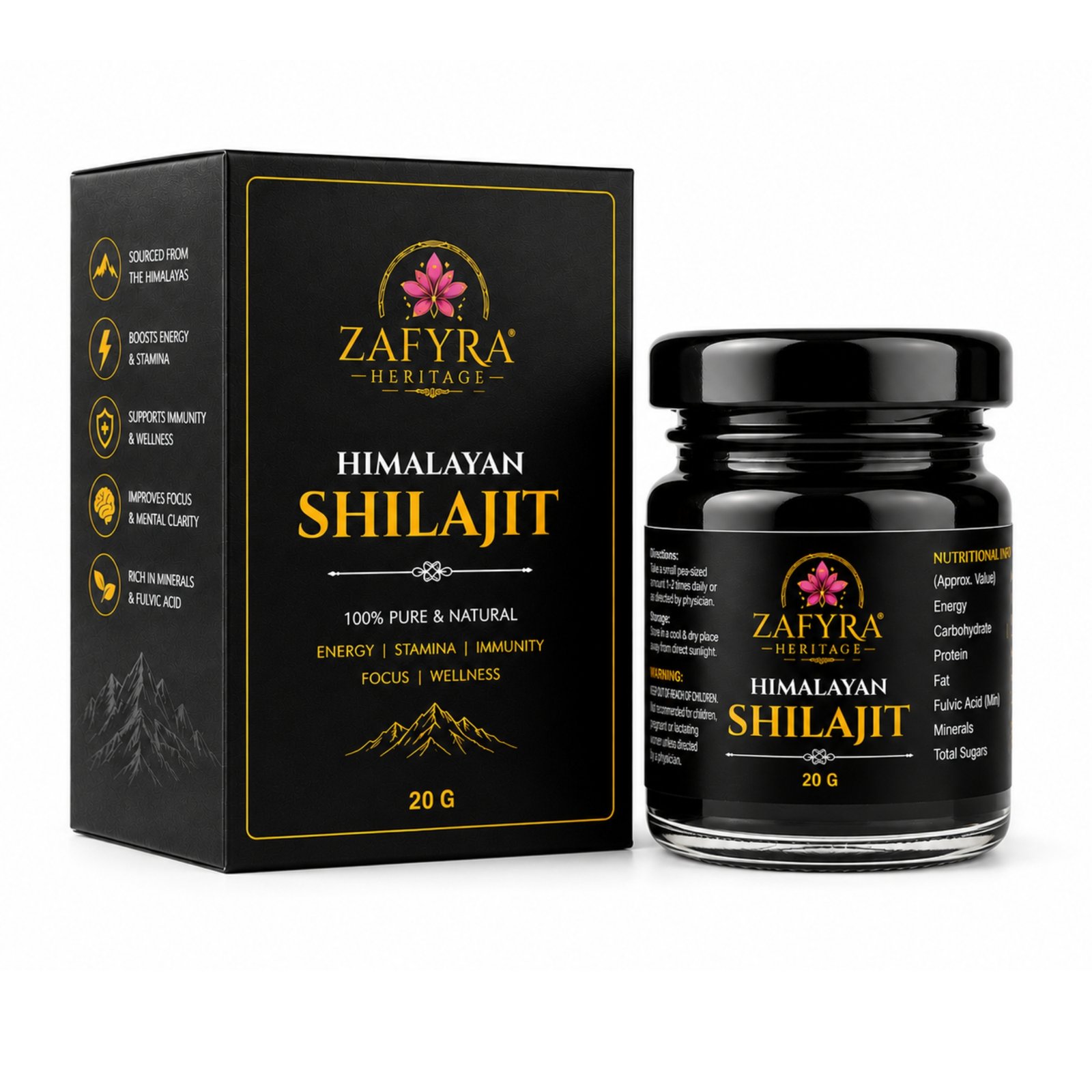 Himalayan Shilajit &ndash; Pure resin in amber glass jar